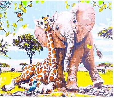 Produktbild von NORIMPEX Malen nach Zahlen Elefant mit einer Giraffe 40 x 50 5591