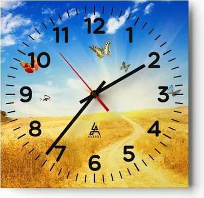 Produktbild von Wanduhr - Quadrat - Glasuhr - Schmetterlinge Wiese Gras - 30x30cm - Schleichendes Uhrwerk - Lautlos - zum Aufhängen bereit - Dekoration Modern - Wanddekoration aus Glas - C4AC30x30-0517