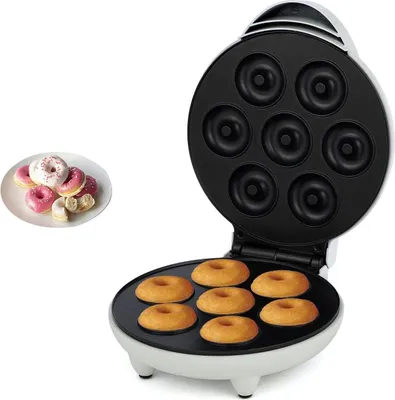 Produktbild von Elektrischer Donut-Maker mit Antihaftbeschichtung, Toaster für selbstgemachte Snacks und Desserts mit rutschfesten Füßen, Frühstücksgerät, Backform, für 7 Donuts