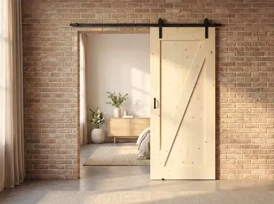 Produktbild von Pertura Schiebetür-Komplettset Yorick Z-Brace Vintage unbehandelt 950x2150 mm inkl.Laufschiene mit Rolle,Griff-Set