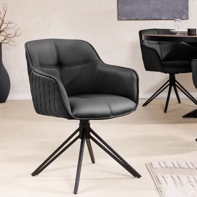 Produktbild von riess-ambiente Drehbarer Stuhl EUPHORIA schwarz Echtleder Metallgestell Esszimmerstuhl mit Armlehne