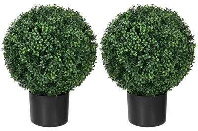 Obrázek produktu pro Umělé buxusové keře v oranžových květináčích – sada 2 kusů | Barva: zelená
