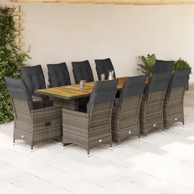Produktbild von 2024 Möbel Gartenset 11-tlg. Garten-Bistro-Set mit Kissen Grau Poly Rattan - Gartenmöbelgarnituren3431813