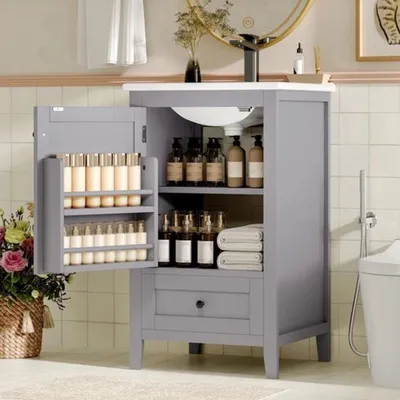 Obrázek produktu pro Koupelnový nábytek pod umyvadlo s keramickým umyvadlem - 51x46x85 cm