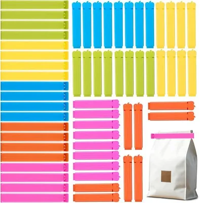 Produktbild von PolkaHome® 60 Stück Verschlussclips für Beutel, Plastik-Verschlussklemmen, Mehrfarbig, 7/11 cm, Beutelclips, Wiederverwendbar, für