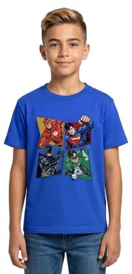 Produktbild von Spreadshirt DC Comics Justice League Superhelden Teenager T-Shirt, 152/164 (12-14 Jahre), Royalblau