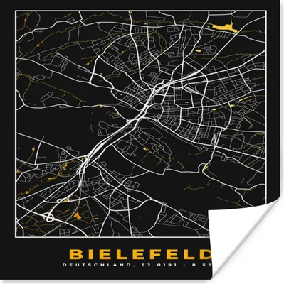 Produktbild von MuchoWow® Poster Bielefeld - Karte - Stadtplan - Gold - Deutschland 100x100 cm - Babyzimmer