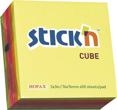 Obrázok produktu pre Samolepiace bločky Hopax - 76 x 76 mm / 400 lístkov / neónové farby
