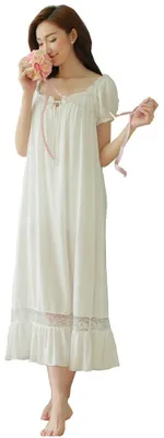 Imagen del producto de QLX: Vestido de noche para mujer, pijama, ropa de dormir / Camisón de algodón para mujer