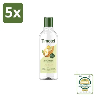 Immagine prodotto di 5 flaconi di shampoo 2in1 Timotei con olio di mandorle, adatto a tutti i tipi di capelli, da 300 ml - confezione risparmio - 5 pezzi