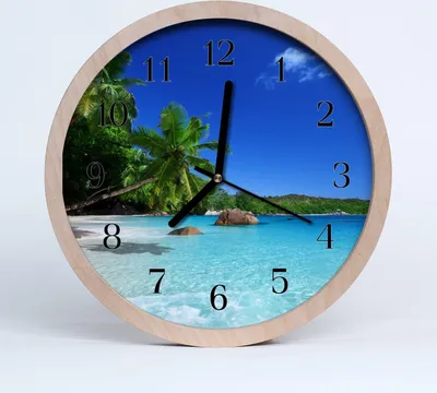 Produktbild von Holzuhr 30fi cm wanduhr - Palm Insel Landschaft