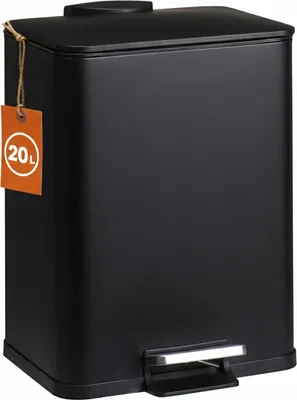 Produktbild von 2.02 Treteimer aus Metall in eckig - 20 Liter - Mülleimer in schwarz (20 Liter)