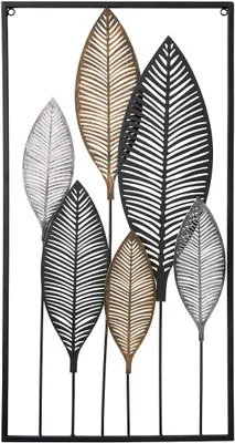 Produktbild von Mex Elegante Metall-Wanddekoration in 3D Optik – Exklusive Blätter-Design in Gold, Schwarz und Silber