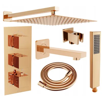 Obrázok produktu pre Mexen Cube DR02 vaňovo-sprchová podomietková súprava s dažďovými tryskami 30 cm, zlatoružová - 77503DR0230-60