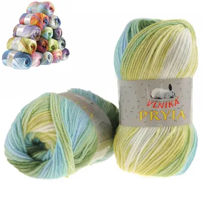 100g Farbverlaufsgarn PRYIA Strickwolle grün blau beige weiß