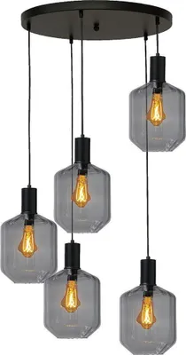 Produktbild von masterlight Pendelleuchte Porto 5-flammig Glas Schwarz-Transparent Ø60cm