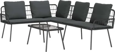 Image de Ensemble de canapé de jardin avec coussin 2 pcs Noir polyrotin