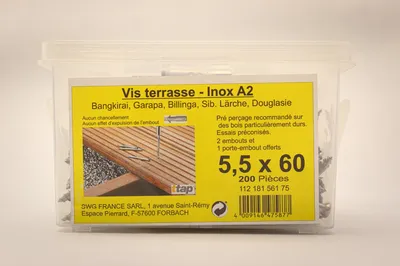 Produktbild von Terrassenschrauben aus Edelstahl A2 200 Stück mit passendem Bit 5,5x60