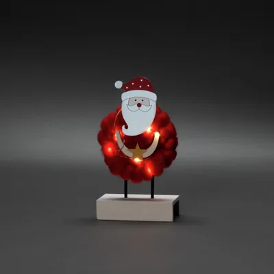 Obrázok produktu pre Konstsmide LED drevená silueta "Santa s bavlnou", červená, 6H časovač, 6 teplých bielych diód, napájaná batériami, vnútorná, batérie: 2 x AA 1,5V (bez) - 3267-550
