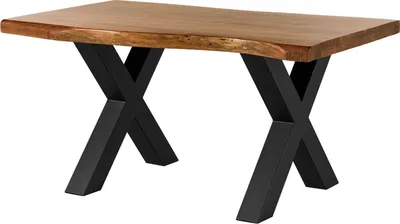 Image de MASSIVMOEBEL24 | Table à manger 160x90 en bois d'acacia brun pieds en X anthracite mat FREEFORM 5