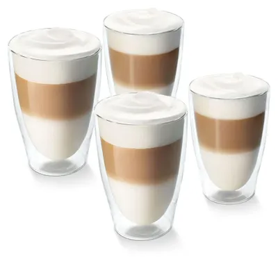 Produktbild von Tchibo 4er Latte Macchiato Gläser, Doppelwandig, Modernes Design, heiß und kalt