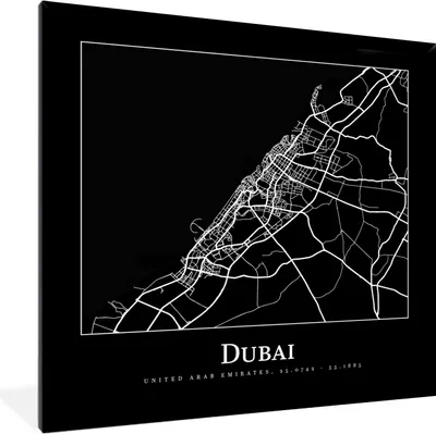 Produktbild von MuchoWow® Gerahmtes Poster Dubai Stadtplan - Karte 40x40 cm - Poster mit Schwarzem Bilderrahmen Wandposter Rahmen Foto Bilder - Mit Rahmen - Wanddekoration Schlafzimmer