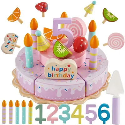 Image de Gâteau d'anniversaire en bois avec accessoires pour enfants