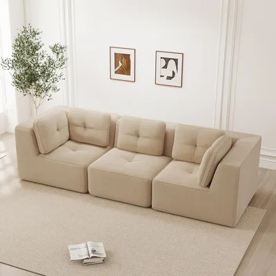 Produktbild von MODFU Ecksofa Modulares Sofa, Dreisitzer-Sofa mit rutschfeste Standfüße,Cordstoff,Relaxsofa mit breiten Armlehnen,Beige