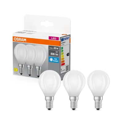 Produktbild von 3 x Osram LED Filament Tropfen 5,9W = 60W E14 matt 806lm kaltweiß 6500K Tageslicht