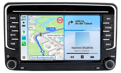 Immagine prodotto di Autoradio Android 6+128 GB con CarPlay e GPS per VW Golf 5, 6, Touran, Tiguan, Caddy, Polo; 4G, WiFi, processore a 8 core, RDS, DSP, Bluetooth, schermo da 7 pollici
