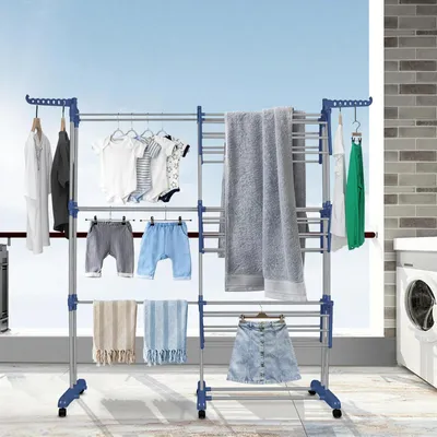 Obrázek produktu pro Sušák na prádlo – skládací sušák – velká kapacita – nerezová ocel – XXL – modrošedý