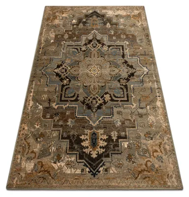 Image de Tapis en laine OMEGA ABBAS Vintage, rosette cognac beige beige 170x235 cm