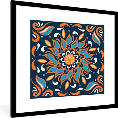 Produktbild von MuchoWow® MuchoWow® Gerahmtes Poster Sonnenblume - Blau - Orange - Quadratisch 40x40 cm - Poster mit zchwarzem Bilderrahmen - Poster - Plakat im Rahmen