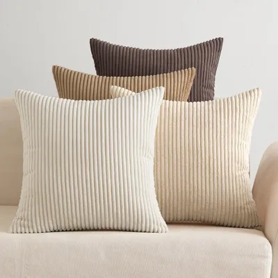 Produktbild von Cord-Kissenbezüge, 50 x 50 cm, 4er-Set, Dekokissen, Sofakissen, weiche Cord-Kissenbezüge für Sofa, Wohnzimmer, Schlafzimmer, braun