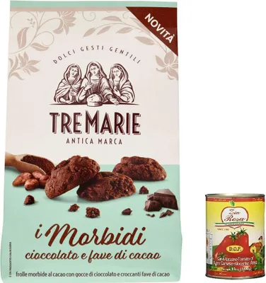 Produktbild von 12x Tre marie i morbidi cioccolato e fave di cacao, Schokolade und Kakaobohnen biscuits Kekse 300 g + Zia Rosa DOP Pomodoro San Marzano Dose von 400g