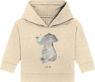 Produktbild von Mr. & Mrs. Panda Organic Baby Hoodie Elefant Biene 24. - 36. Monat - Natural Raw - Geschenk, Liebe, Heiratsantrag, Lustige Sprüche, Kapuzensweatshirt, Hochzeitsgeschenk