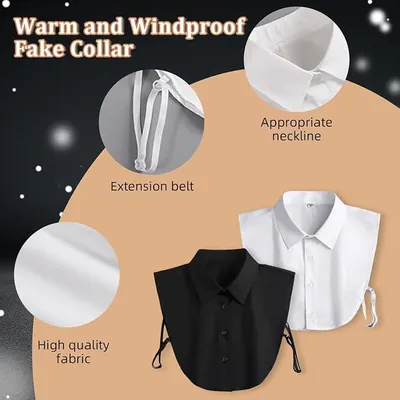 Produktbild von 2er Set Damenkragen - Abnehmbarer Hemdkragen - Falscher Kragen - Wechselkragen - Einheitsgröße - Kragen für Blusen, Pullover und Kleider - Weiß
