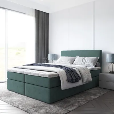Produktbild von Bett Boxspringbett BERO Topper VISCO mit Bettkästen - Doppelbett, Stauraum, Schlafzimmer, Polsterbett, Bettgestell (160x200, Grün - ITAKA 10)