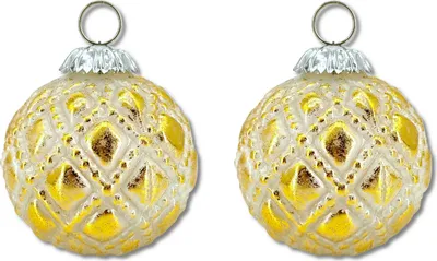 Produktbild von Glas Weihnachtskugel gold - A - 2 Stück 8,5 x 10cm Deko-Kugel Christbaumschmuck glänzend
