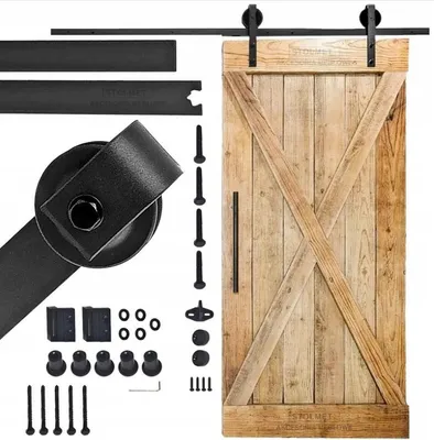 Produktbild von STOLMET Schiebetürbeschlag HM2007, Barn-Door-System mit 2 m Schiene und kleinen Rollen, für 1 Tür, Schwarz