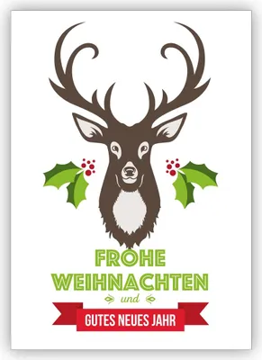 Produktbild von 4x Tolle Hirsch Weihnachtskarte mit Glückwünschen: Frohe Weihnachten und gutes neues Jahr