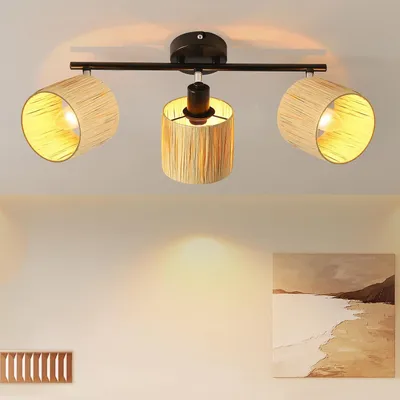 Image de ZMH Spot de plafond 3 flammes Plafonnier couloir Plafonnier Vintage Noir Naturel E14 Spots Intérieur Papier 350°Pivotant Spots pour Chambre Salon(Sans ampoules)