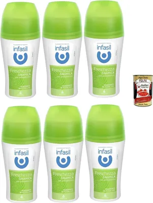 Produktbild von Infasil Deodorant Roll-On Dynamische Frische, ohne Alkohol, wirksam bis zu 24 Stunden, Deo Roll-On 6x 50 ml + Italian Gourmet polpa 400g