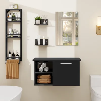 Image de Puluomis Ensemble de meubles de salle de bains avec porte-serviettes, meuble sous lavabo meuble bas avec miroir salle de bains cuisine