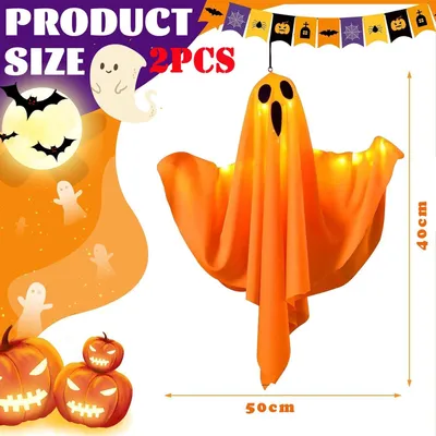 Imagen del producto de 2 adornos de Halloween, fantasma OVOISSTIY con 3 modos LED, decoración de Halloween para interiores y exteriores, fantasmas colgantes para fiestas, jardines y patios