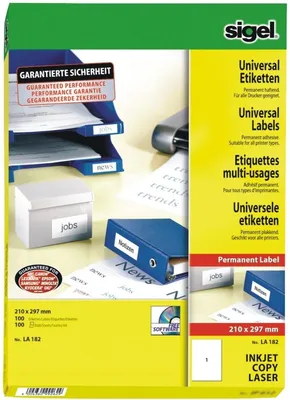 Produktbild von Etiketten Inkjet/Laser Kopier 210x297mm VE=10x100 Stück (100 Blatt) weiß