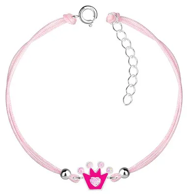 Produktbild von Armband Kinder: Rosa Stoffarmband mit Krone