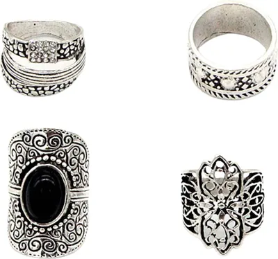 Produktbild von 4 Teile/satz Uni Ringe Breite Ethnische Stil Legierung Hohl Geschnitzte Muster Knuckle Ringe Schmuck Zubehör-Silber