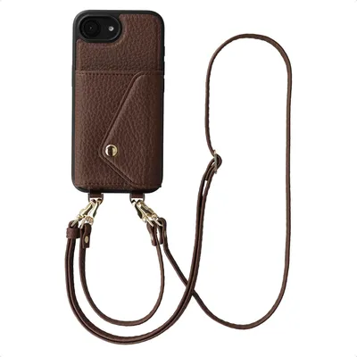 Image de Étui pour téléphone Selencia avec cordon et portefeuille intégré pour Apple iPhone 17e / 16e - Marron chocolat