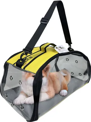 Produktbild von EVE Textile Hunde Katzen Haustier Tragetasche 47x30x30 cm Gelb Transparent Umhängetasche Handtasche Faltbar zugelassen von Fluggesellschaften